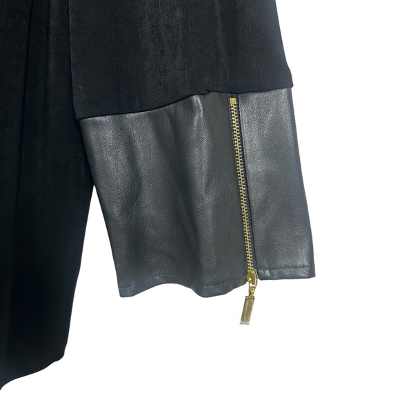 Chicos Size 3 Travelers Black Open Front Jacket Faux Leather Trim Zip Sleeves XL - Picture 9 of 10